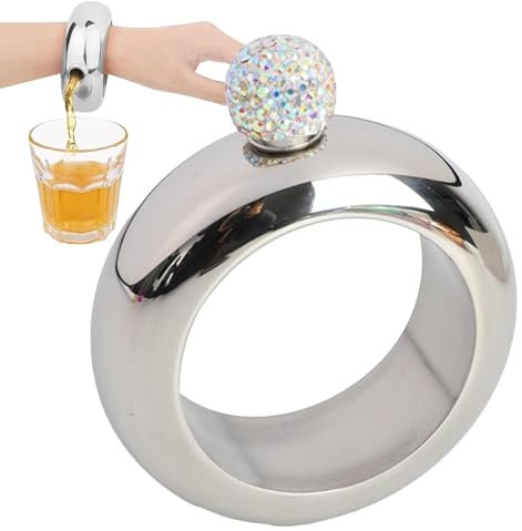 Petaca de acero inoxidable con forma de pulsera, petaca de acero inoxidable de 3,5 oz, bonita petaca con forma de pulsera para fiestas de graduación, cumpleaños, whisky y festivales de música