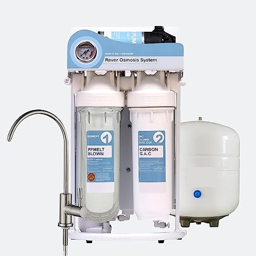 JOLIANE Système d'osmose Inverse Premium à 5 étages avec Robinet et réservoir en métal 3,2 G - 50 GPD, Puissance : 220-240