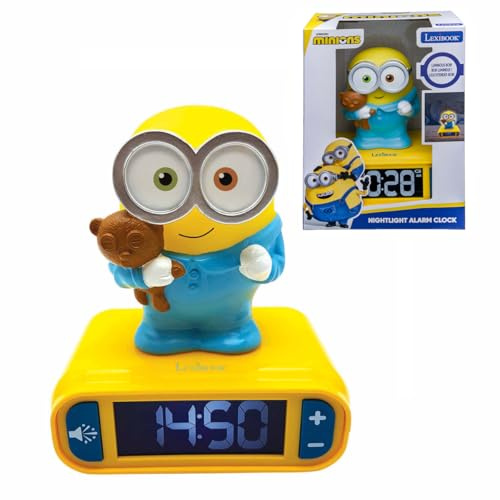 Lexibook, Minions, Nachtlicht-Wecker, RL800DESLXB | Klänge und Melodien, LCD-Display mit Hintergrundbeleuchtung, Leuchtend, Schlummerfunktion, Gelb/Blau