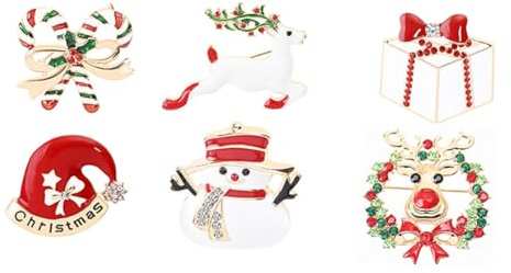 OUNONA Weihnachts Anstecknadeln 6 Stück Broschen aus Legierung Bunte Christbaum Schmuck für Festliche Kleidung Partydeko
