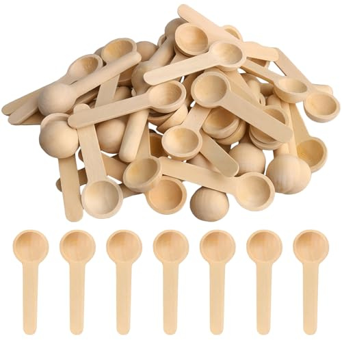 HIKPACKER 50 Stück Holzlöffel Klein, Mini Holzkochlöffel (Runder,6.8cm) | Mehrzweck Löffel, Kurzem Kochlöffel, Eisportionierer, Kaffeelöffel, Marmeladenlöffel, für Salz Gewürze Marmeladengläse