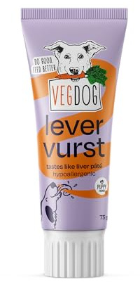 VEGDOG Levervurst Schlecksnack pflanzlich, hypoallergen, 75g | herzhafter Schlecksnack mit geräuchertem Paprikapulver, für Allergiker geeignet, mit Tierärzt:innen entwickelt