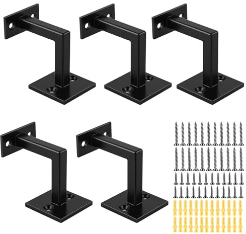 NGOSUET Lot de 5 supports de main courante en acier inoxydable noir - Supports muraux carrés pour escaliers, fixations murales, balustrades
