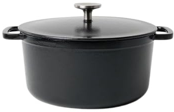 Gastrotools Cocotte en Fonte Émaillée avec Couvercle (Noir Mat), Cocotte 4,5 Quart, Ustensile de Cuisine Professionnel, Compatible Four pour Cuisson du Pain et Braisage, 23 cm, Sans PFAS