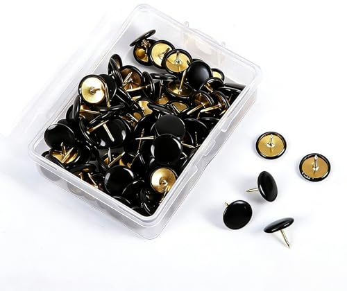100 Stück Reißzwecken Schwarz, Heftzwecken, Reißnägel Schwarz Zeichennadeln | Flacher Kopf 10 x 0.9 mm Reißnägel Schachtel, Metallrunde Ziehnadeln für Korkstift, Poster, Fotos, Schule, Büro