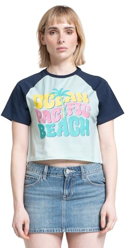 Ocean Pacific Frauen T-Shirt Cropped Maui L, Light Blue/Navy