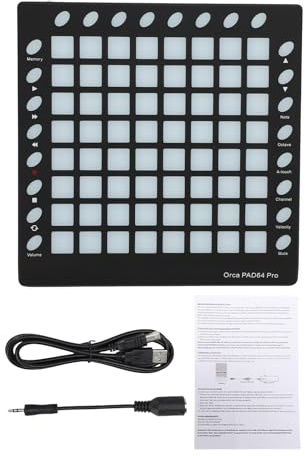 Vvikizy Portable RGB MIDI Pad Controller with 64 Backlit Pads 128GM Built-in Sounds 8 Control Buttons for Party Stage Performance
