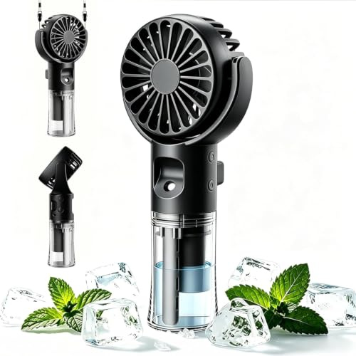 Mini Portable Fan, Handheld Fan with Water Mist Spray, Personal Spray Water Mist Fans, USB Hand Fan Rechargeable 4 Adjustable Speed, Foldable Mini cooling Hand Fans for Summer Outdoor Travel (black)