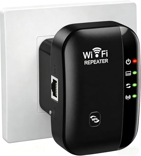 xiaomgu WiFi Booster, WiFi Extender, WiFi Repeater, Covers Up to 3650 Sq.ft and 68 Devices, Internet Booster - with Ethernet Port, Quick Setup, Home Wireless Signal Booster, UK plug(Compact)