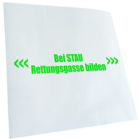 Kiwistar - Autoaufkleber - Neongrün - 20x4cm Bei Stau Rettungsgasse bilden - Heckscheibe Auto Aufkleber wetterfest für Kfz LKW Mofa Truck - Sticker außen selbstklebend Tuning Zubehör für Fenster