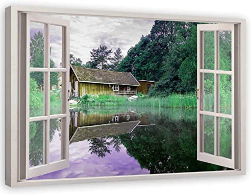 Feeby Impression sur Toile 120x80 cm Decoration Chambre - Tableau Decoration Murale Tableau Paysage - Nature Fenêtre - Decoration Maison - Tableau Moderne - Toile Peinture - Art - Poster Mural