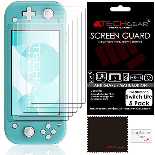 TECHGEAR Switch Lite Anti-Glare Screen Protectors [Pack of 5] MATTE LCD Screen Protector Guard Covers with Cleaning Cloth & Applicator Card Compatible for Nintendo Switch Lite
