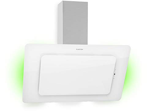 KLARSTEIN Helena - Hotte aspirante, Hotte cuisine, Hotte murale, 595 m³/h, Lumière ambiante RGB, Air recyclé et extrait, Eclairage LED, Panneau tactile, 90 cm - Blanc