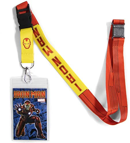 Ata-Boy Marvel Comics Iron Man Cordon réversible avec clip de dégagement et porte-carte d'identité