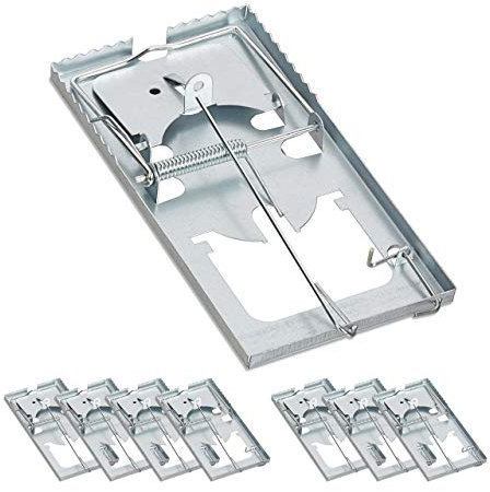 Relaxdays Rattenfalle, 4er Set, verzahnte Fangfläche, wiederverwendbar, hohe Schlagkraft, Metall, Schlagfalle, silber