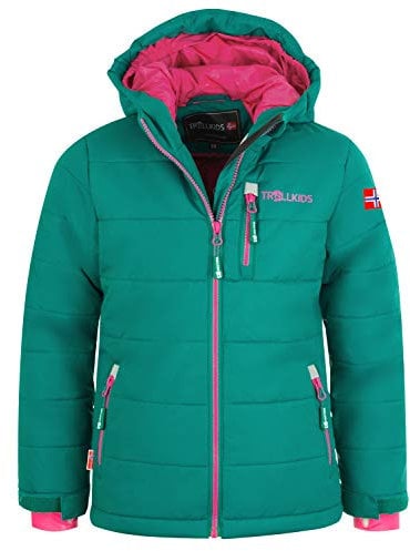 Trollkids Hemsedal XT Ski- und Winterjacke, Smaragdgrün/Rubinrot, Größe 164