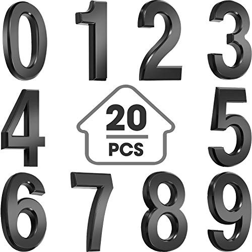20 Pieces House Numbers Mailbox Numbers 0-9, 3D Door Address Numbers Self Adhesive Mailbox Numbers Sticker or House, Apartment, Office, Hotel Room, Mailbox Signs (Black,3 Inch)