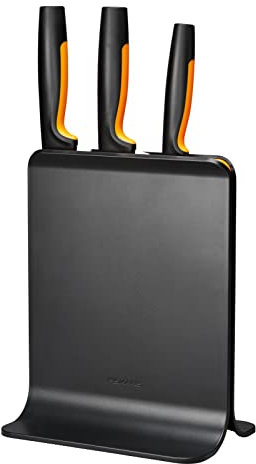 Fiskars Bloc de Couteaux Design avec 3 Couteaux, Functional Form, Comprenant Couteau d'Office, Couteau de Chef Santoku et Couteau de Chef, Plastique, Noir, 1057555