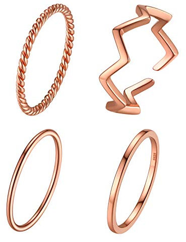 Silvora Bagues Phalange Plusieurs Anneaux Or Rose Argent 925 pour Femmes Bague Midi Filles [47/49/52/52 mm] 4 pcs Bague Fine Bijoux Cadeau Saint Valentin