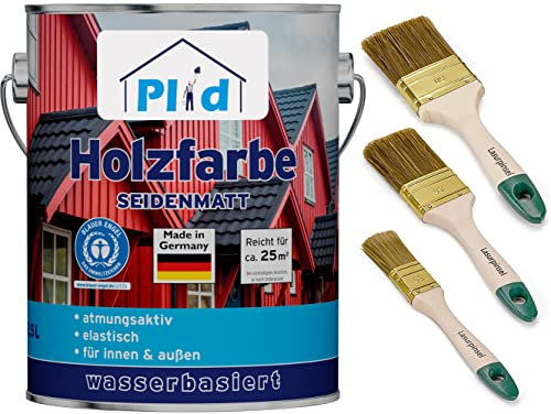 Plid® Holzfarbe Holzlack Schwedenrot Innen & Außen - Wetterschutzfarbe Schwedenrot Holzfarbe Außen - Dauerhafte Holzschutzfarbe - Farbe für Holz - Lackfarbe Wetterfest - Made in Germany 2,5l Set