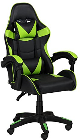 Totò Piccinni Sedia GAMING Ergonomica Reclinabile Girevole con cuscini in similpelle con rotelle e poggiatesta (Verde)