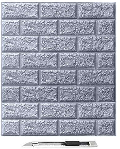 Art3d 10Pcs 3D Brick Wallpaper in Grey, Faux Foam Brick Wall Panels Peel and Stick, Waterproof for Bedroom, Living Room, and Kitchen Decor (14.5 Sq.Ft)