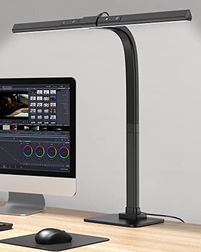 KableRika Schreibtischlampe LED Dimmbar, 12W Augenschutz Arbeitslampe für Homeoffice, Verstellbarer Schwanenhals Architektenlampe, Büro Tischlampe, Monitor Lampe mit 6 Farbmodi, Auto-Dimmen - Schwarz