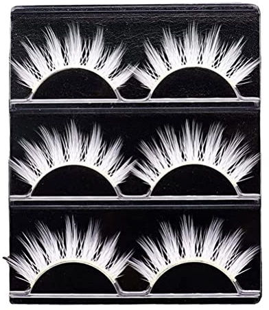 Sahgsa Faux cils blancs, 3 paires de faux cils naturels faits à la main Faux cils blancs Cosplay Maquillage Fête