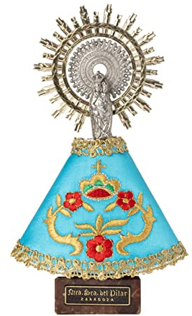 Bordados - Virgen del Pilar con manto. Altura total 16 centímetros (Azul claro)