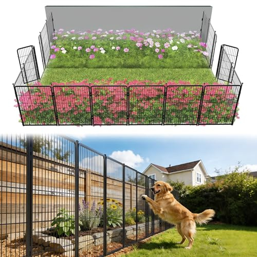 FXW Garden Fence Outdoor for the Yard – 40in(H) x 36.4ft(L) Heavy Duty Metal Animal Barrier for Dog, No Dig Decorative Dog Fence, 16 Panels, Black