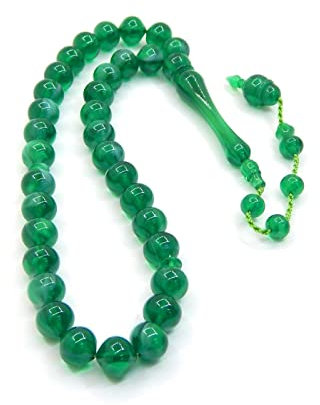 Gebetskette Tesbih Tasbih Tespih Misbaha Subha 33, 32cm, Muslimisches Islamic Rosenkranz Prayer Anbetungszubehör Ottoman Grün Weiss Perlen Kugel 10mm
