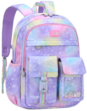 VIDOSCLA Cute Coloful Casual Daypack for Girls,Teens Elementary School Backpack,Primary Book Bags forTeens Gradient purple-L