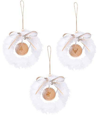 URFEDA Weiß Feder Weihnachtsbaum Dekoration, Engelsflügel Weiß Federn Anhänger Weihnachtsbaum Deko Christbaumschmuck Vintage Feder zum Aufhängen Christbaumanhänger Weihnachtsbaumschmuck