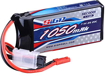 SIGP 2S Lipo Battery 7.4V 1050mAh 20C Soft Pack with JST Plug for RC Airplane Quadcopter Helicopter Drone FPV Racing Hobby