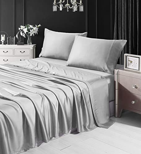 SOFTBEAR Komplettes Bettlaken-Set, 4-teilig, 100 % Bio-Eukalyptus-Tencel, extra weich, feuchtigkeitsableitend, kühlende Laken, Lyocell, atmungsaktiv und hypoallergen, tiefe Taschen, 40,6 cm (voll,
