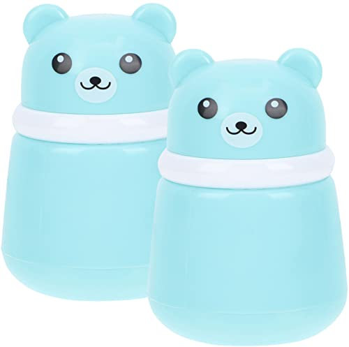 GLEAVI 2stücke Babypuder-behälter Mit Quaste Tragbare Luftdichte Box Für Körperpuder Bärchenform Für Zuhause Und Unterwegs Blauer Farbton