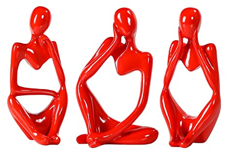 BMLCGJ Thinker Statue Gold Decor Abstrakte Kunst Skulptur, Goldene Harz-Sammelfiguren für Zuhause, Wohnzimmer, Büro, Regal-Dekoration, tolle Geschenkideen (Rot)