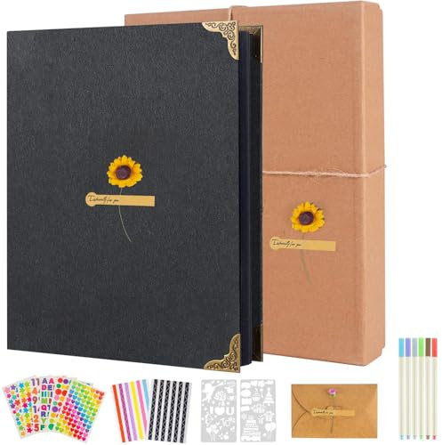AIOR Fotoalbum zum Selbstgestalten 60 Schwarzen Seiten Scrapbook, DIY Fotobuch Geschenk für Absolvierte Geburtstag Weihnachten Hochzeit Familie Baby (Schwarz)