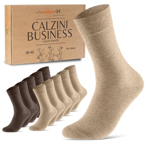 sockenkauf24 10 Paia di Calze Uomo Donna Calzini Lunghi Business Cotone Traspiranti Comode (Beige Marrone 47-50)