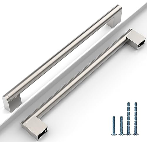 9BUILD Tiradores de armario de Níquel Cepillado, distancia entre orificios de 192 mm, tiradores para armarios de cocina, acero inoxidable,tiradores de muebles EU0030