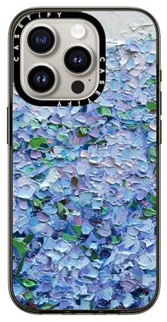CASETiFY Compact Case for iPhone 15 Pro [2X Military Grade Drop Tested / 4ft Drop Protection] - Nantucket Blue Hydrangeas - Clear Black