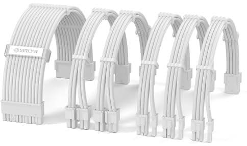 Sirlyr Cables de fuente de alimentación blancos, fácil gestión, extensión de cable de alimentación Mod – 1 x 24 pines ATX / 2 x 8 (4+4) pines EPS / 3 x 8 (6 + 2) pines GPU chapada en oro, funda de