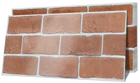 Alwayspon 30cmX15cmX12Pcs Red Brick Effect Thick Vinyl Wall Tile Sticker, Self-adhesive Peel and Stick Tile Transfer for Kitchen Bathroom Backsplash