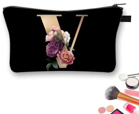 ZXCHOME Borse per il trucco personalizzate, regali di compleanno per donne, regali personalizzati dalla V per donne, regali di amicizia unici per donne, borsa cosmetica