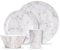 VonShef Melamine Dinnerware Set, 16Pc Marble Print Dinner Set Including 4 Dinner Plates, Side Plates, Bowls & Tumblers for Picnics, Camping & BBQs, Easy Clean Dishwasher Safe Plastic Tableware