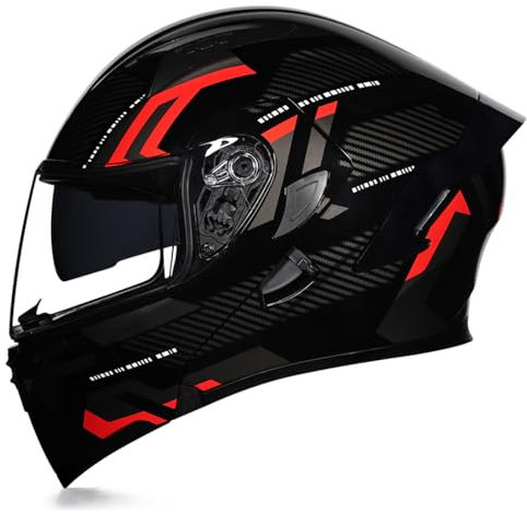 Woljay Casco Moto Modulare Integrato apribile Parasole caschi Doppia Visiera per uomo donna Scooter Adulto DOT ECER22-05 (Count Black Red - Transparent Visor,L)