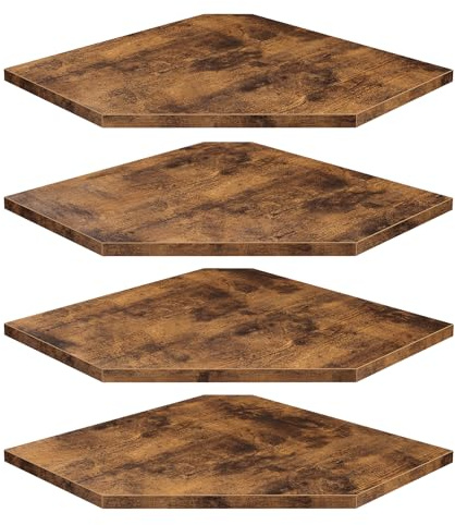 Homode Corner Shelf Wall Mount, Set of 4 Floating Corner Shelves with Cord Hole for Cable Box, Wood Corner Hanging Shelves for Bathroom Bedroom Kitchen, Rustic Brown