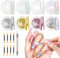 BISHENGYF Chrome Nail Powder 8PCS,【Glänzender Spiegeleffekt】Metal Gold Cromepulver Nägel, Neon Pearl Effect Weiße Nagelpuder Glazed Donut, mit Silikon-Nagelbürste Einfach Verwendung - Nail Art DIY