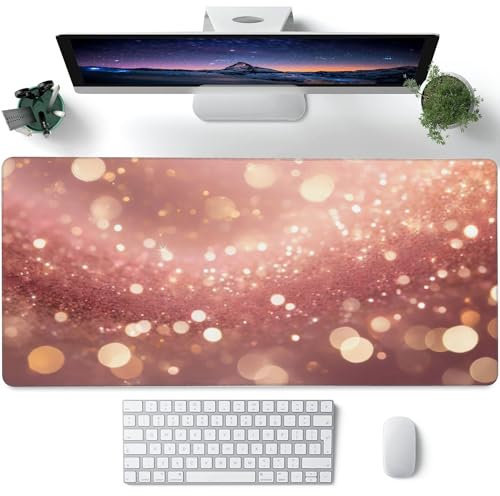 Grand tapis de souris XXL, rose pailleté, tapis de bureau pour bureau, sous-main pour clavier d'ordinateur étendu, base antidérapante et bords cousus, 90 x 40 cm