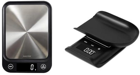 Salter 1068 SSBKDR Digital Kitchen Scale - Ultra Slim Baking & Cooking Food Scale & 1360 BKDR Mini Digital Kitchen Scale - Precision 0.01g Increments, Grain, Tory Ounce